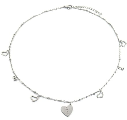 Ketting met Hartjes - RVS - Lengte 40-44 cm - Zilverkleurig – valentijn – cadeau