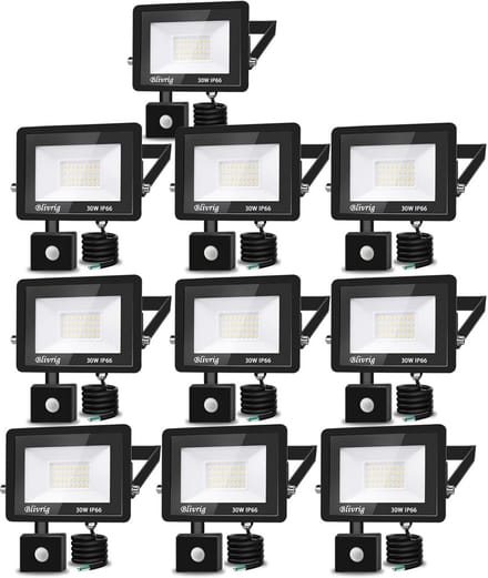 10x Krachtige 30W LED Buitenlamp met Bewegingssensor - 3000lm Waterproof IP66 Koud Wit 6000K