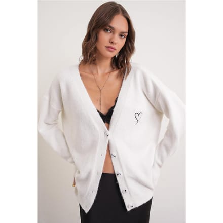 Oversized Gebreide Cardigan met Hartdetail