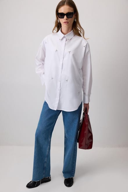 Touché Privé - Blouse met steentjes - Wit - Dames