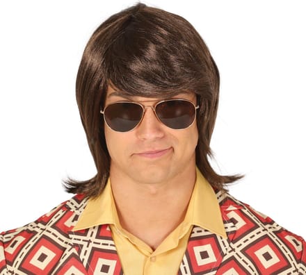 Fiestas Verkleedpruik - heren - stijl half lang haar - bruin - jaren 70 - Seventies/Disco
