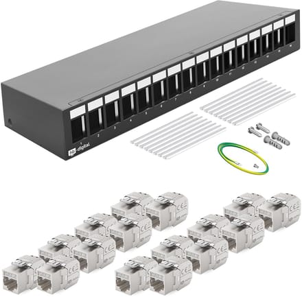Patchpaneel 16 Poorts CAT7 RJ45 Keystone Modulair Afgeschermd 1U Netwerkverdeler
