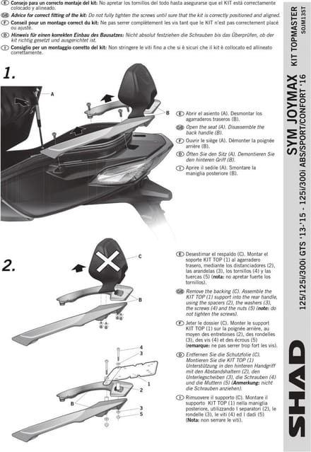 Support de top case Shad pour Scooter Sym 250 Joymax 2013 à 2020 Neuf