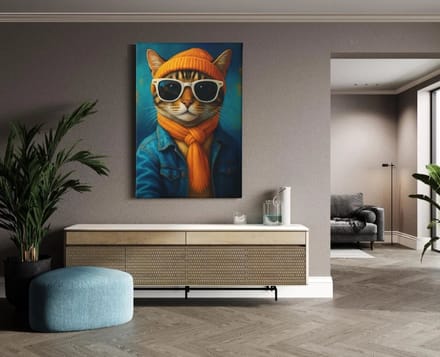 Canvas Schilderij - Dieren - Kat met Zonnebril - 90x60x2 cm