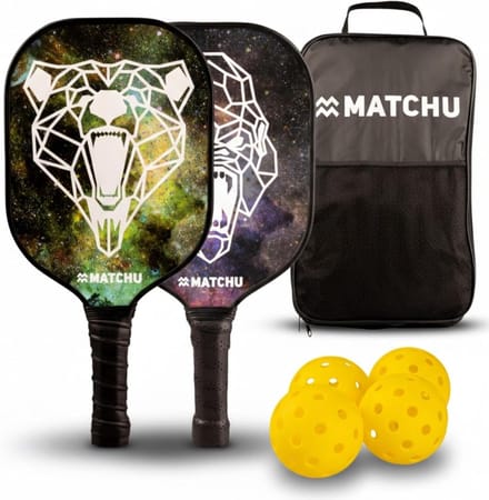 Pickleball Set met 2 Rackets, 4 Ballen en Draagtas - 100% Carbon - Groen/Paars