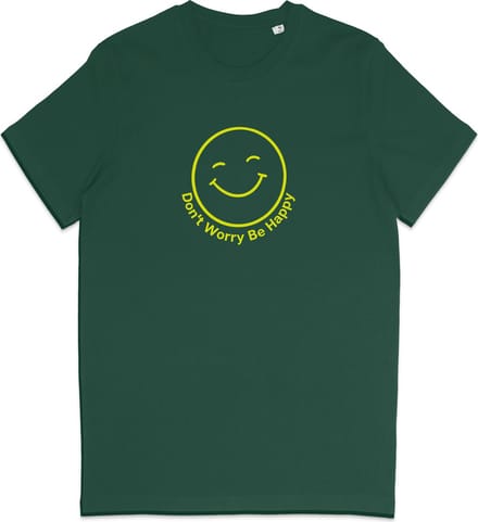 T Shirt Smiley - Positieve Tekst Don't Worry Be Happy - Groen M