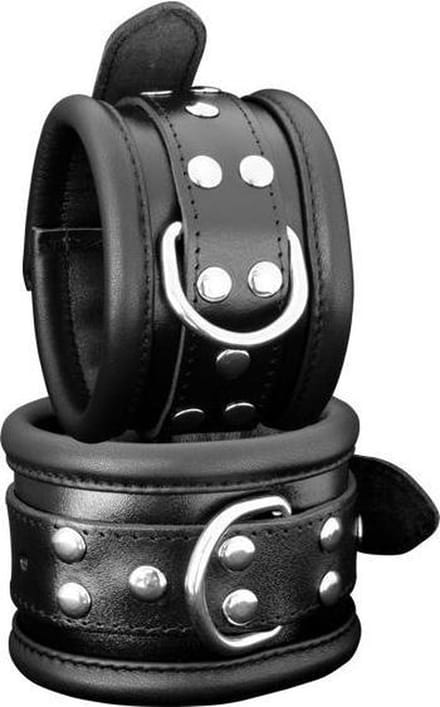 Leren enkelboeien 6.5 cm breed gevoerd -  zwart
