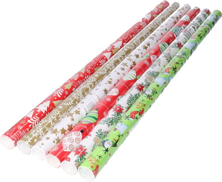 Design Group rollen inpakpapier/cadeaupapier - 6x stuks - kerst - 200 x 70 cm - papier