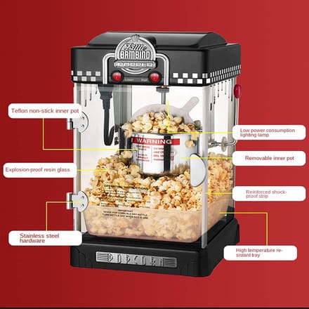 Popcorn Machine - Popcornmaker Snackmaker - Thuisbioscoop - Olievrij poppen - 25 x 28 x 46 cm - Zwart