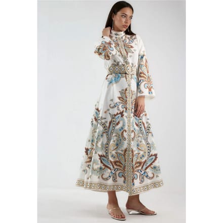 Paisley Print Maxi Jurk met Mandarin Collar