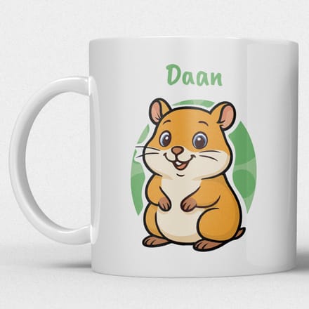 kindermok/kinderbeker | gepersonaliseerd met naam | met hamster | wit | Schattige illustraties