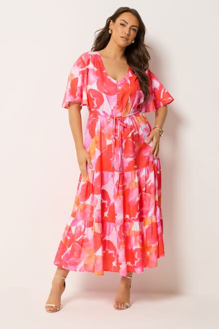 Yours Roze Gelaagde Jurk Met Bloemenprint Size 48