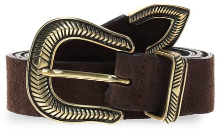 Manfield - Dames - Donkerbruine suède riem - Maat 075