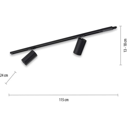 PURE Technik LED track light, 2-lamps, zwart
