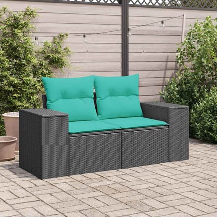 vidaXL - Tuinbank - 2-zits - met - kussens - poly - rattan - zwart