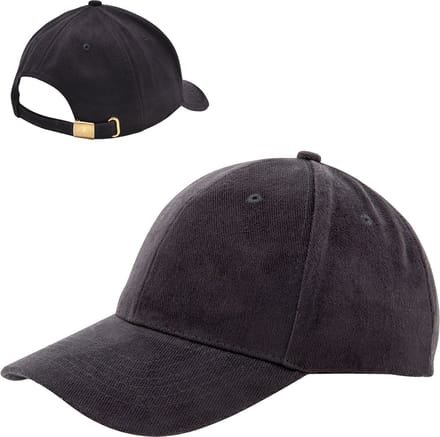 6 Panel Cap van zwaar geborsteld katoen met koperen bucklesluiting - Zwart