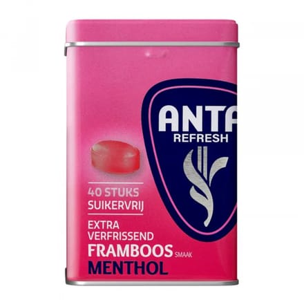 Anta Refresh Framboos Menthol – 12 x 72 g – Suikervrije Keelpastilles