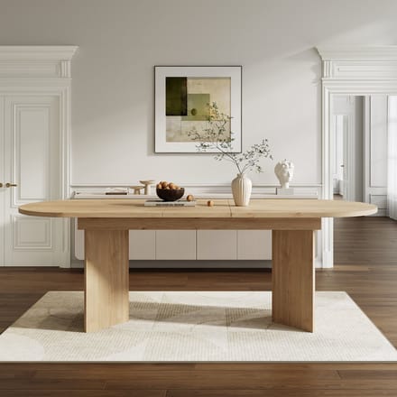 Wishdor - Uitschuifbare Eettafel - Verdikt Tafelblad En Afgeronde Hoeken - Modern - Eikenkleur