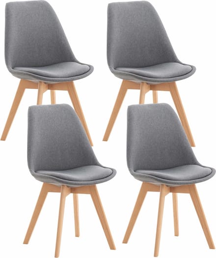 CLP Set van 4 Eetkamerstoelen Linares - met rugleuning - beukenhouten frame - Stof/licht grijs
