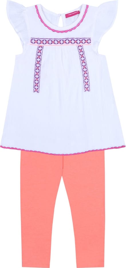 Set blouse + oranje en witte legging, korte mouwen