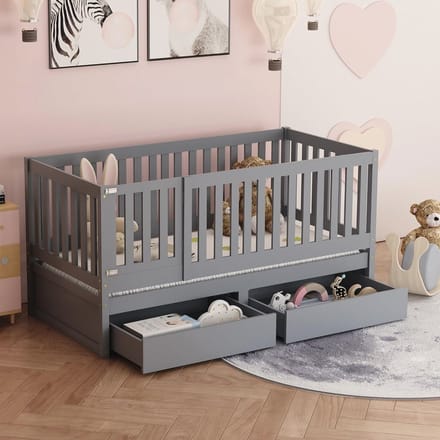 Multifunctioneel Kinderbed 90 x 200 cm - Ombouwbaar in Twee Apart Bedden - Grijs