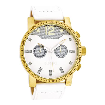 OOZOO Timepieces - Goudkleurige horloge met witte leren band - C4796