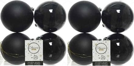 Decoris Kerstballen - 8x st - zwart - 10 cm - kunststof - kerstversiering