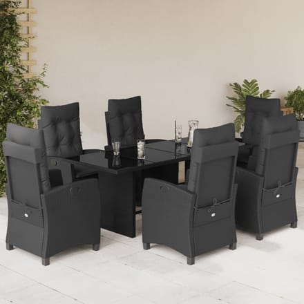 vidaXL - 7-delige - Tuinset - met - kussens - poly - rattan - zwart