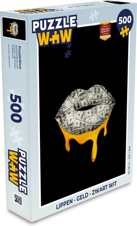 Puzzel Lippen - Geld - Zwart Wit - Legpuzzel - Puzzel 500 stukjes