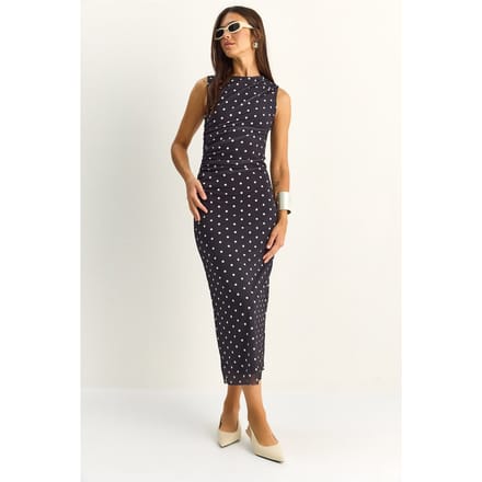 Gestippelde Bodycon Midi Jurk