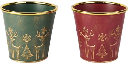 Dekoratief | Bloempot 'Deer', rood/groen, metaal, 13x13x12cm, set van 2 stuks | A255570