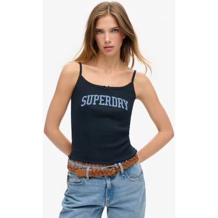 Superdry Athletic Essentials Pointelle Camitop met Print Blauw Grootte: 34-36