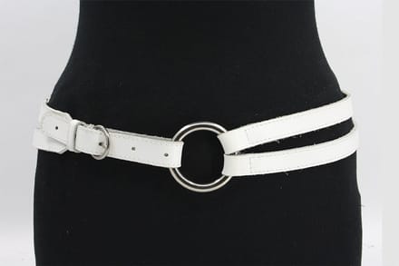 Dames afhangriem wit met ringen - 4 cm breed - Leer - Brede riem - Casual - Maat 90