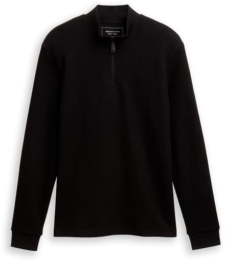 Tom Tailor Denim - Troyer shirt met lange mouwen en geribde structuur - Maat S - Black