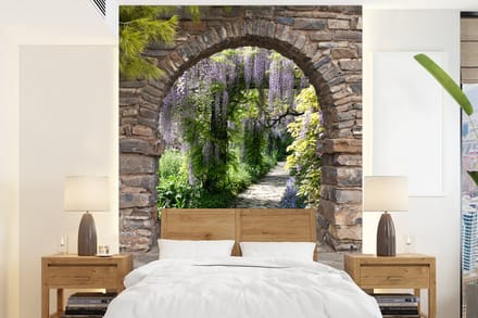Behang - Fotobehang Bos - Doorkijk - Stenen - Pad - Breedte 195 cm x hoogte 260 cm