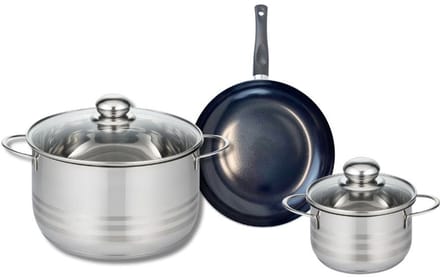 Set van 1 Koekenpan 20 cm en 2 kookpotten 14 en 24 cm Elo Prima Glanzend