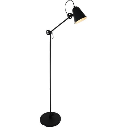 Zwarte Vloerlamp Dolphin 1325ZW met E27 fitting - Retro, Verstelbaar van 116 tot 160 cm, Gemaakt van Kunststof en Metaal - Anne Light