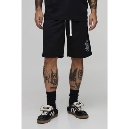 Geborduurd Basketbalshort Van Mesh | Black | Size Small