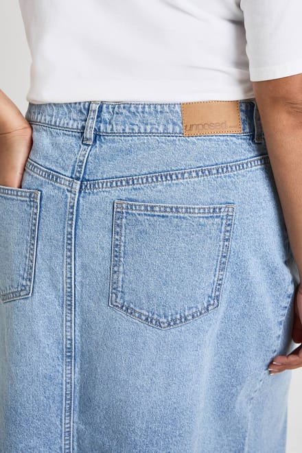 boohoo Dames Plus Denim Midaxi Rok | Licht Gebleekt | Maat: 54