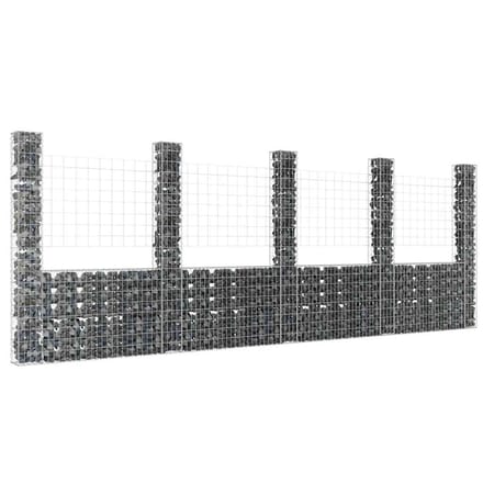 vidaXL - Schanskorf - U-vormig - met - 5 - palen - 500x20x200 - cm - ijzer