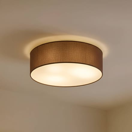 Lindby - plafondlamp - 3lichts - Stof, metaal - H: 17 cm - E27 - bruin, wit, mat nikkel