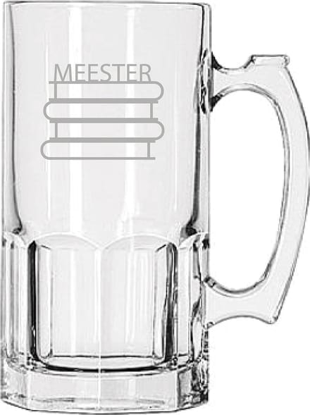 Gegraveerde Bierpul 1ltr Meester met boeken