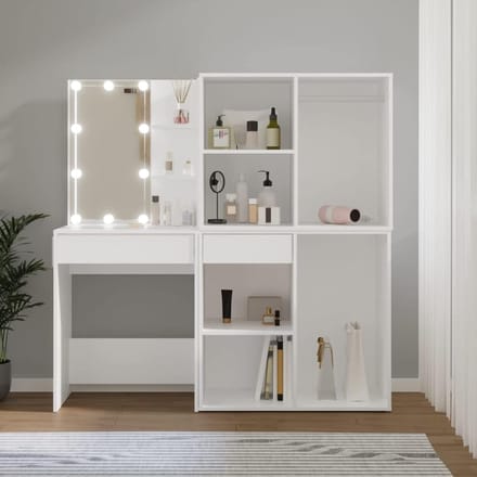 Make-uptafel met led - Kaptafel commode - Slaapkamer inrichten - Dubbele opbergkasten - 885 x 42 x 15 cm - Wit