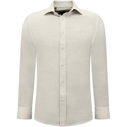 Oxford Effen Blouse Heren - Slim Fit Stretch - Beige