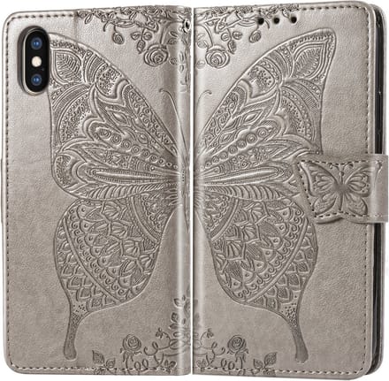Bookcase geschikt voor Apple iPhone XR - Grijs - Vlinder - Portemonnee Hoesje