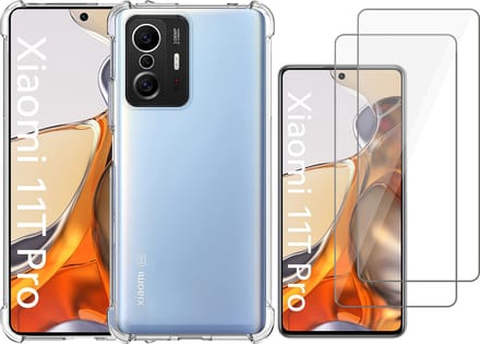 Hoesje geschikt voor Xiaomi Mi 11T Pro - Transparant Backcover Shockproof Case + 2x Glas Screen Protector