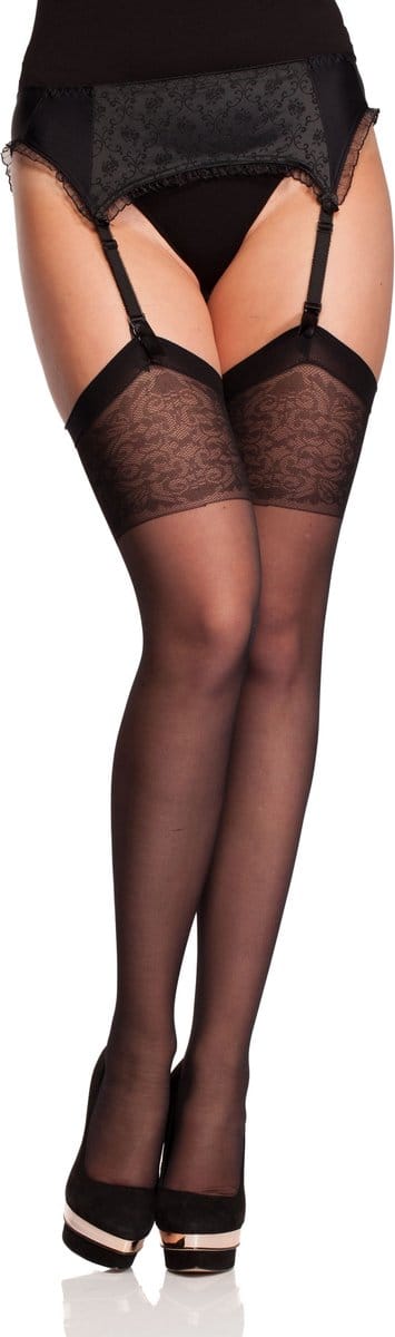Antie Dames Hold-Up Kousen - 20 Denier - Licht glanzend - Elastisch - Polyamide - AN-G4051-EDVIGE - Zwart - XL
