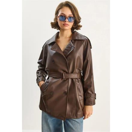 Dubbelzijdige neplederen trenchcoat