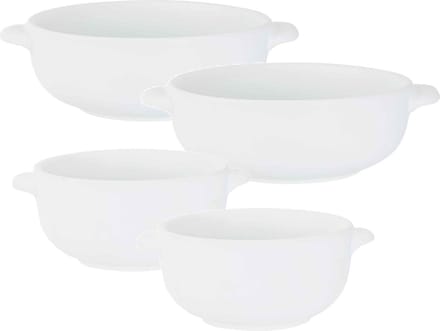 Set van 4x stuks tapas/amuse/snack schaaltjes wit van porselein 10 en 13 cm rond - Kleine kommetjes/bakjes