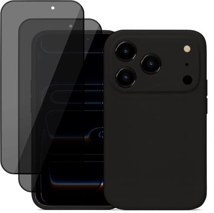 Hoesje geschikt voor iPhone 17 Pro Max - 2x Privacy Screenprotector Volledig Dekkend Glas - Mat Back Case Zwart